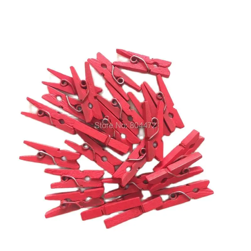 Миниатюрные прищепки x25 из натурального дерева маленькие для фотобумаги красные