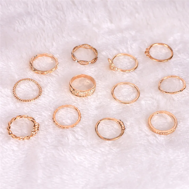 12 шт./компл. Ретро винтажный комплект колец на фалангу золотого и серебряного