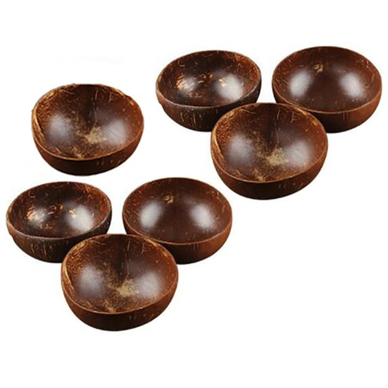 

7PCS 12-15cm Coconut Bowl Handmade Coconut Shell Tableware Wood Spoon Dessert Salad Fruit Mixing Bowl Rice Ramen Bowl