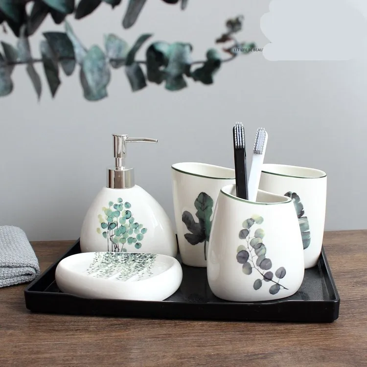 Набор для ванной комнаты 5 предметов Североевропейские Зеленые растения