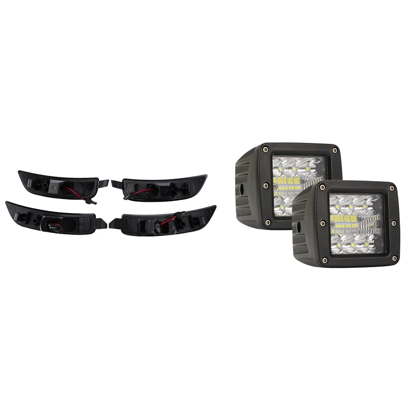 

Embedded Spot Flood Car LED Work Lights with 4Pcs Smoked LED Side Marker Light Fender Lamp