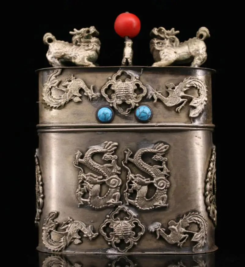 

Archaize белая медь инкрустация драгоценный камень дракон феникс зубочистка коробка ремесла статуя