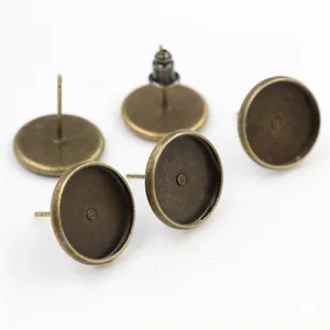 12 мм 50 шт бронзовые покрытые серьги шпильки (с заглушкой) серьги пустыеоснование, подходят 12 мм Стеклянные Кабошоны, кнопки (L3-29)