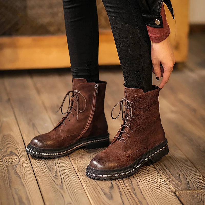 Женские ботинки со шнуровкой Mordoan коричневые ботинки-мартинсы из натуральной