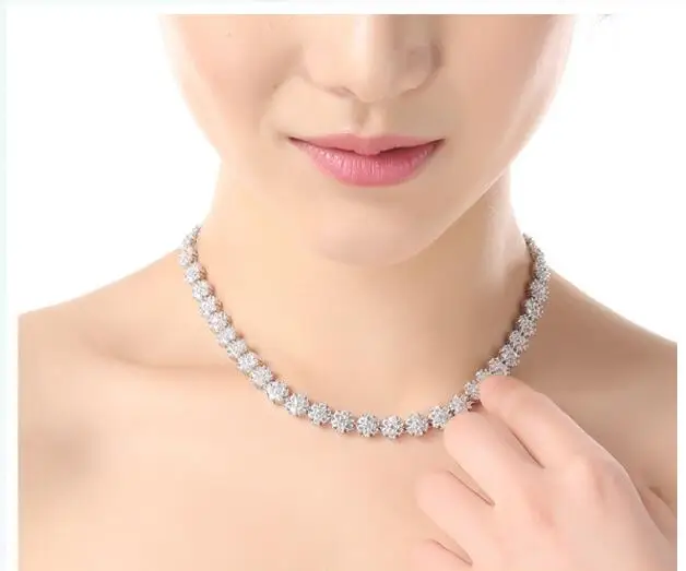 

2pcs Pack fashion 925 silver High-end luxury Bridal Necklace Halo Round Pave AAA Zircon Jewelery for women J4359