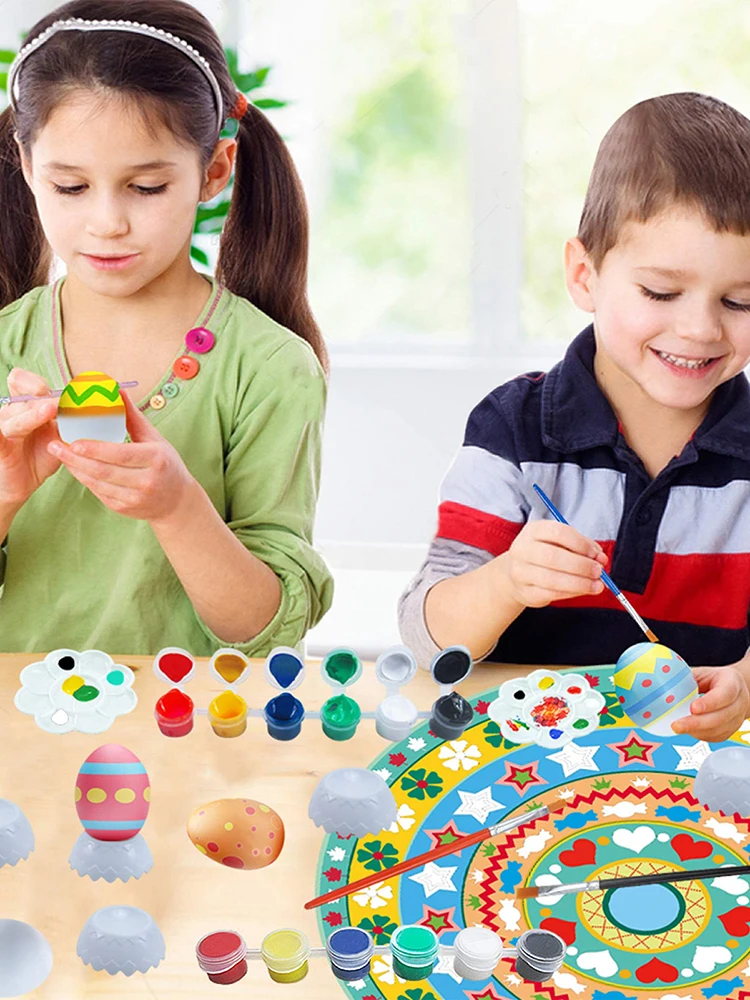 

45PCS Easter Egg Painting Arts Crafts Kit Happy Easter Decorations Painted Eggs DIY Craft Kids Gift Home Decor Easter Party
