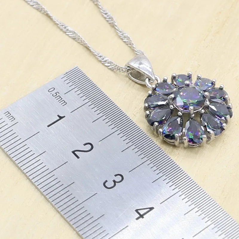 Серебряный цвет с радужным цирконием Дубайский браслет серьги ожерелье подвеска