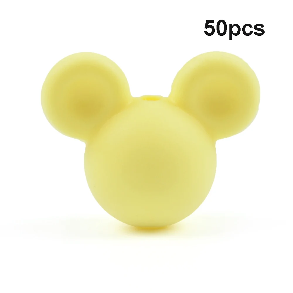 Cream yellow LOFCA 50 шт силиконовые бусины для прорезывания зубов Микки детские бусины для прорезывания зубов силиконовые бусины пищевого качества BPA бесплатно DIY Изготовление ожерелий с подвесками - Цвет: Cream yellow