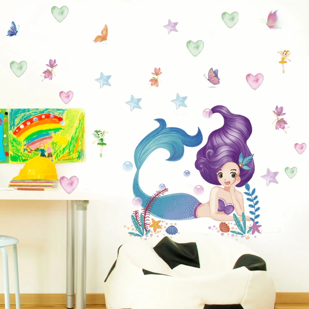 Милые стикеры на стену в стиле принцессы русалки для детской комнаты Фреска