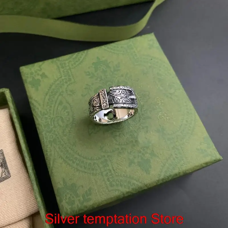 

Ag925 Sterling Silver Belt head G Couples Retro Men And Women Ring charm Jewelry Personality Tide Party Luxury Brand Gift