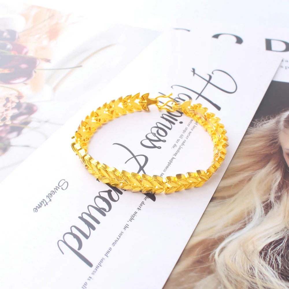 24K золотые браслеты для женщин лист простой и яркий 2019 новый дизайн модные