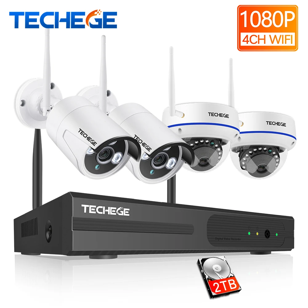 Techege 1080P Беспроводная система видеонаблюдения 4CH HD WiFi NVR комплект 2MP Открытый Антивандальный Купол IP Wifi камера система безопасности наблюдения