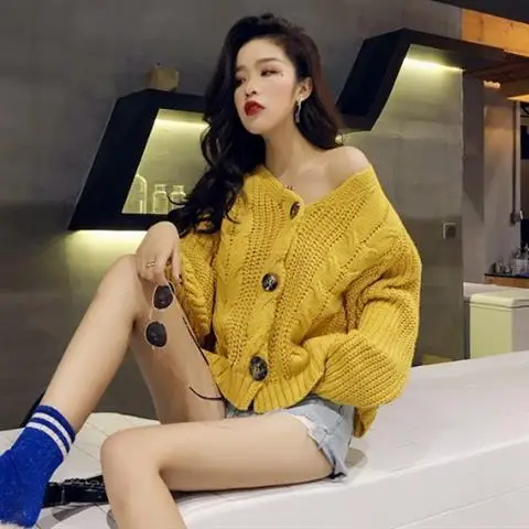 Женский Осенний модный свитер с V-образным вырезом новинка 2020 женский кардиган