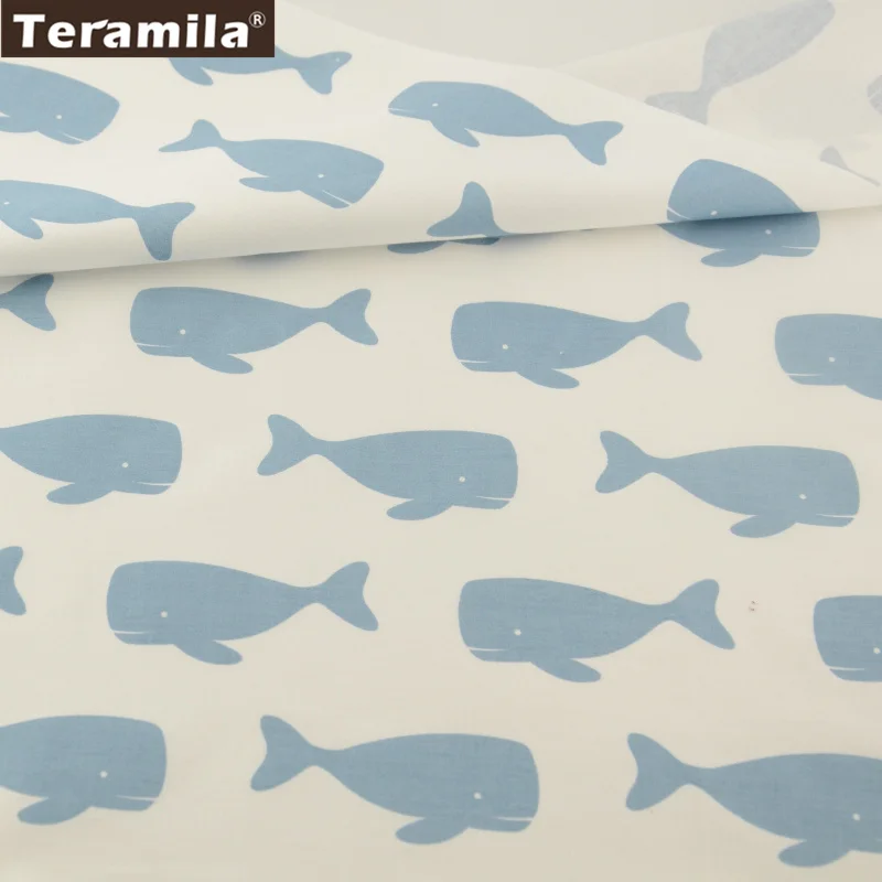 Teramila Fabrics 100% Cotton Twill Tissue Printed Cartoon Blue and Grey Whale Patterns Textile Clothing Bedding Dolls Decoration | Дом и сад