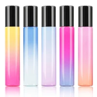 10ml essential oil glass bottle gradient color stainless steel roller ball bottle perfume glass containe portable travel