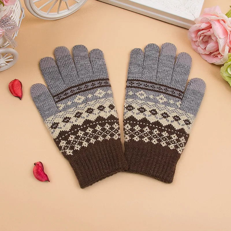 

New touch screen gloves for men and women plus velvet thick winter jacquard warm gloves outdoor sports gloves Christmas gifts