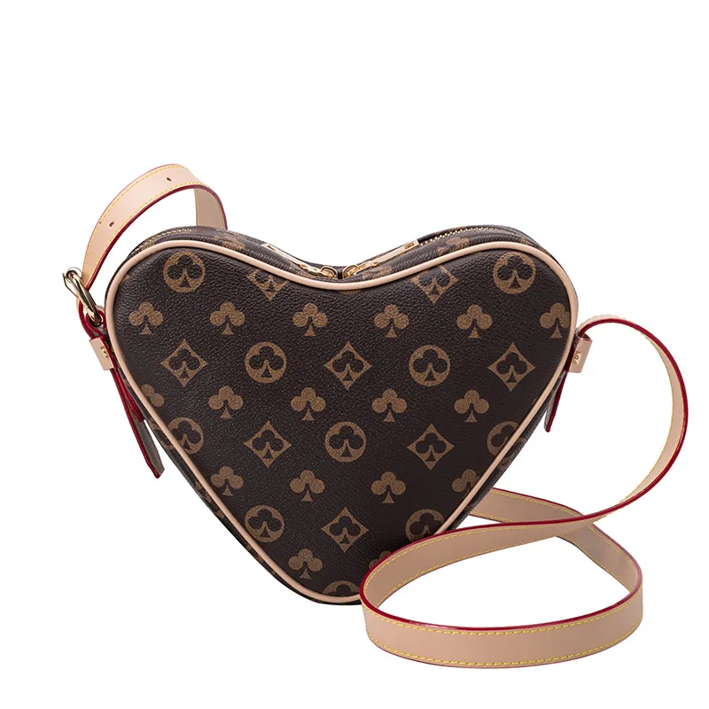 

New Fashion and Elegant Retro Printing Leather Heart-shaped Bag Love Bag Lady Shoulder Messenger Bag Lady Bag