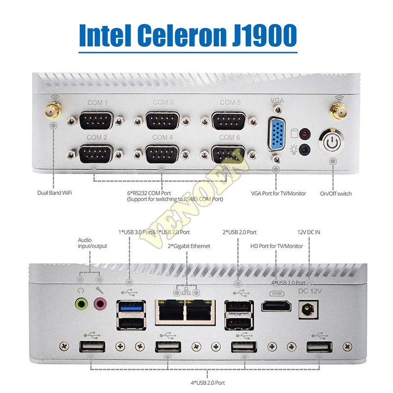 P13-J1900 Безвентиляторный промышленный ПК 3 дисплея Core i5 8250U двойной Intel Lan Core i7 5500U RS232 RS485 COM ITX PC Celeron прочный компьютер J1900 - Цвет: P13-J1900