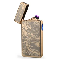 2021 new creative pattern double arc plasma lighter usb charging windproof flameless electric lighter metal mens gift gadgets