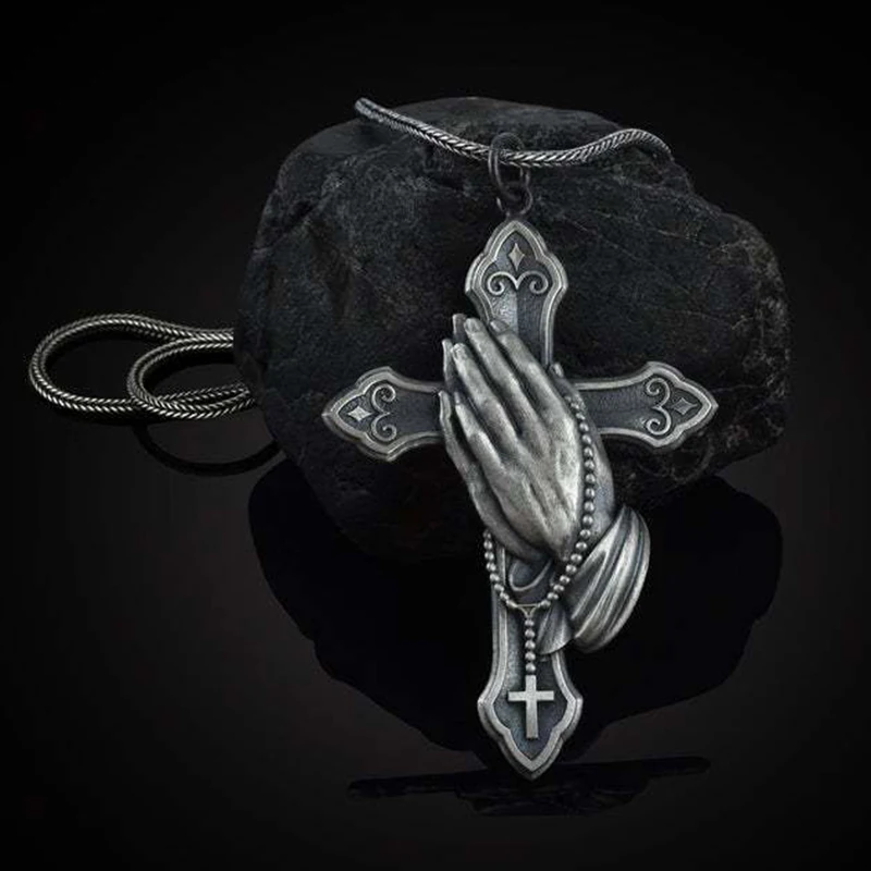 Винтажное классическое ожерелье с кулоном в виде креста длинной черной цепочкой