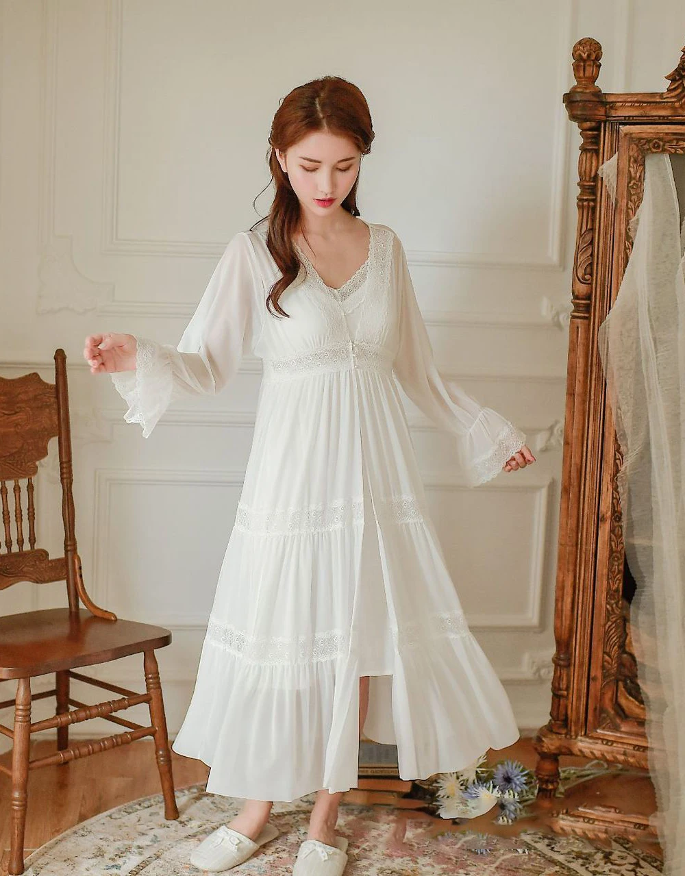 Женская ночная рубашка, халат, Vestido, ночное белье, платье для сна, белье с длинным рукавом, кружевное Ночное платье, пижама, халат для подружки невесты