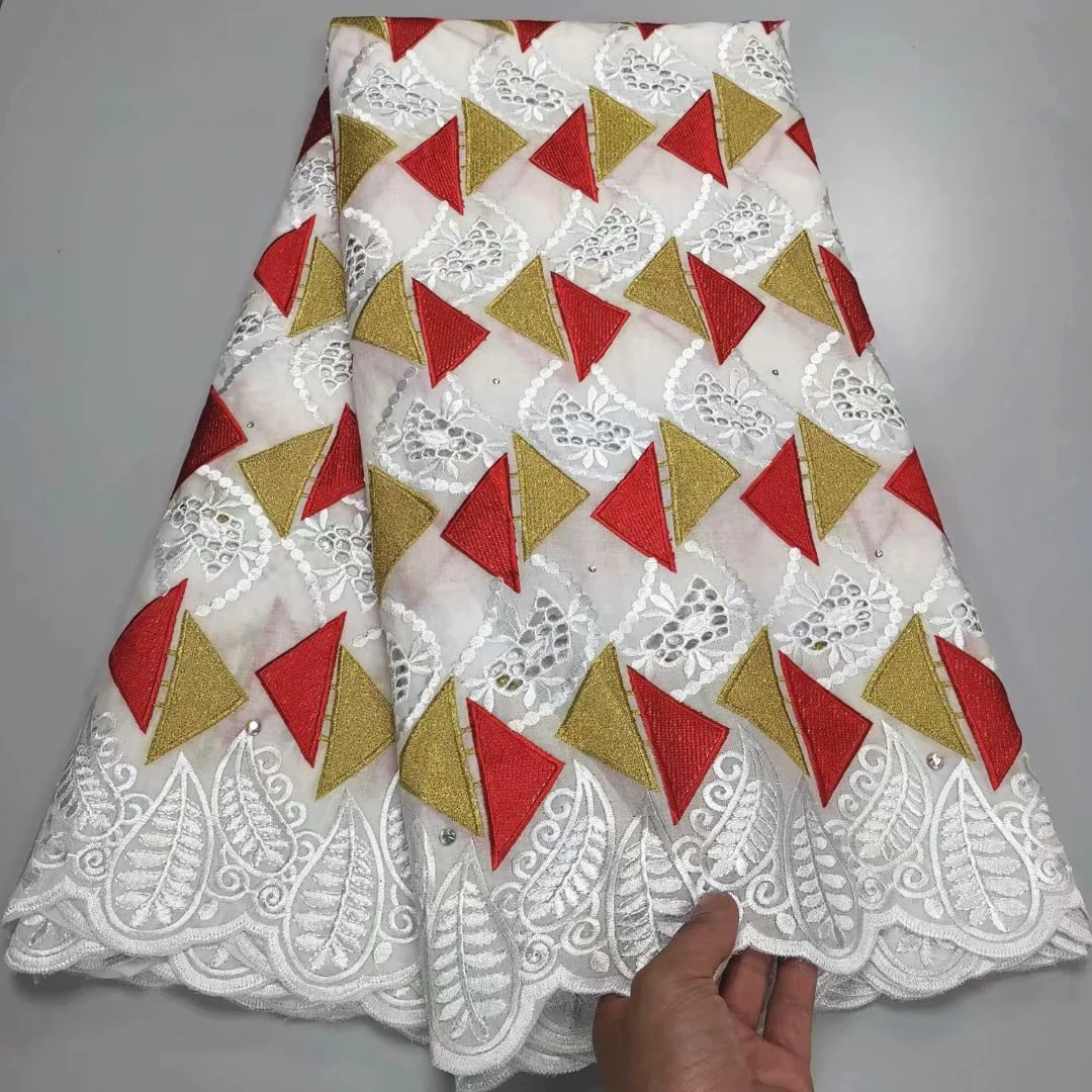 

5 yards Swiss Lace Fabric 2021 Latest Heavy Beaded Embroidery African 100% Cotton Swiss Voile Lace Dubai Style YC616-5