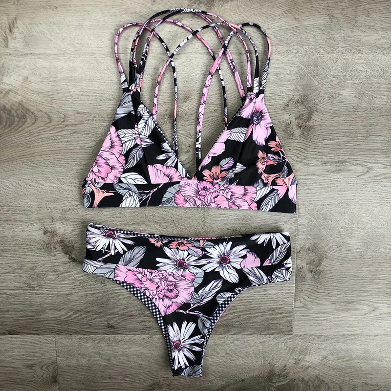 Sexy Floral Prints Bikinis Women Swimsuit Top Bow Design Bathing Suits Beach Wear Brazilian Bikini Set Biquini Female |