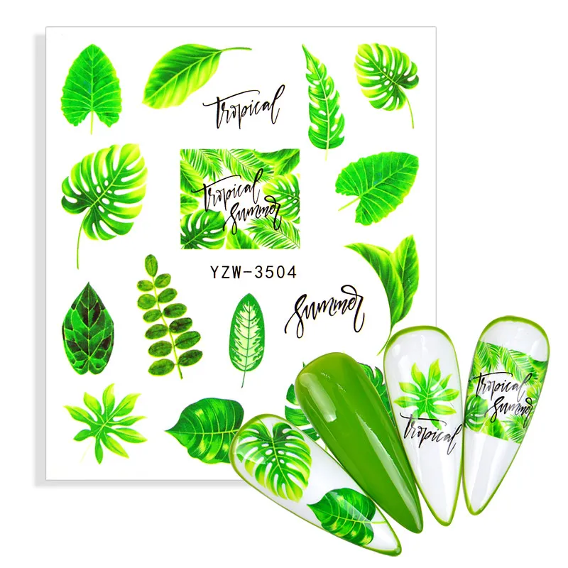 

1 шт., наклейка для ногтей с зелеными листьями