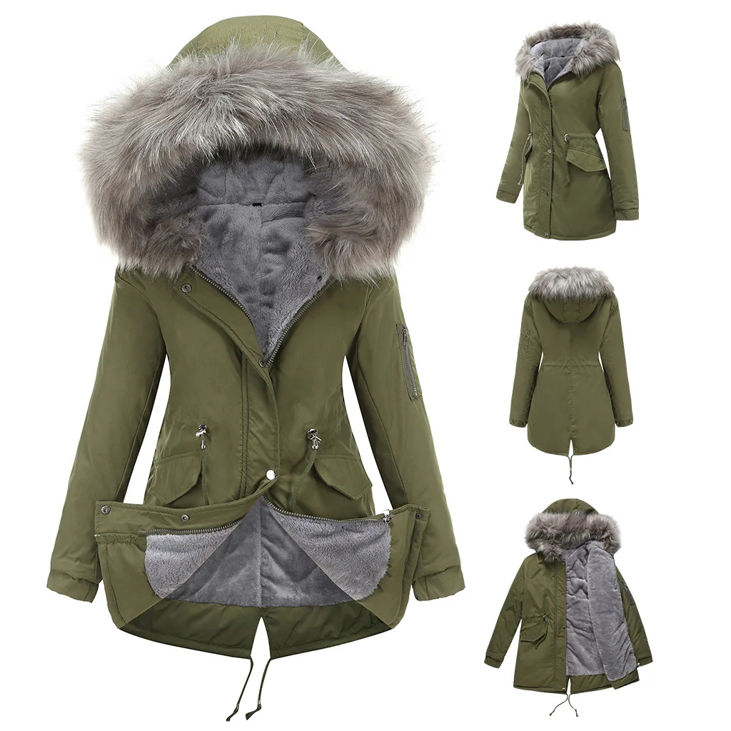 

2021 Parker Coat Mid-length Hooded Winter Warm Plus Fleece Coat Plus size 4xl jacket Women Clothing Dropshipping