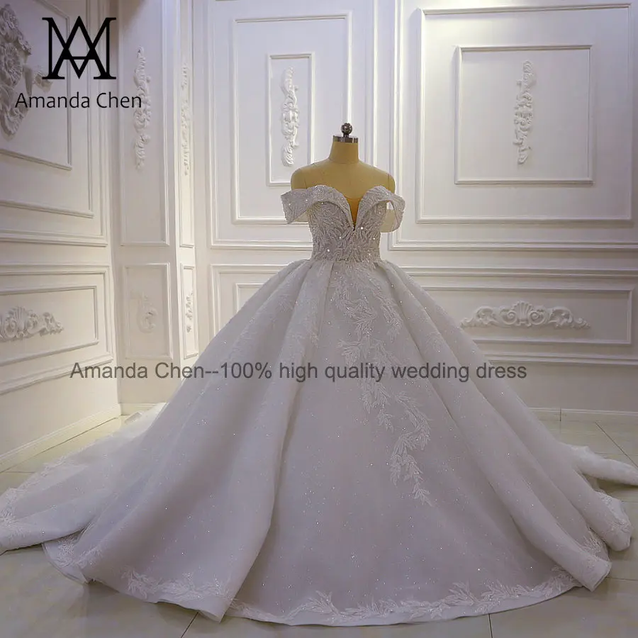 2020 свадебное платье с открытыми плечами кружевной аппликацией и