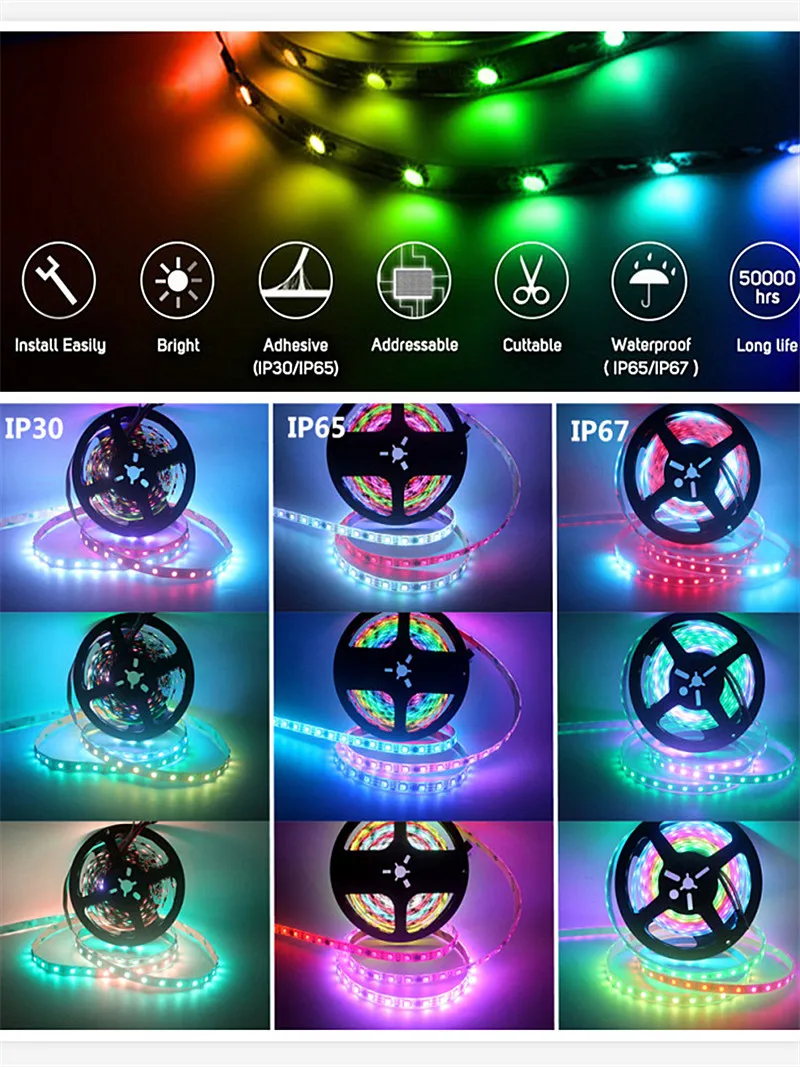 WS2811 RGB Светодиодная лента 5050 SMD адресная светодиодная Пиксельная полноцветная