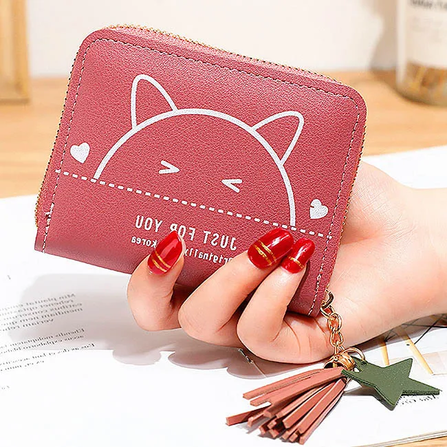 Женские кошельки женские с милым рисунком кота мини сумки короткие на молнии