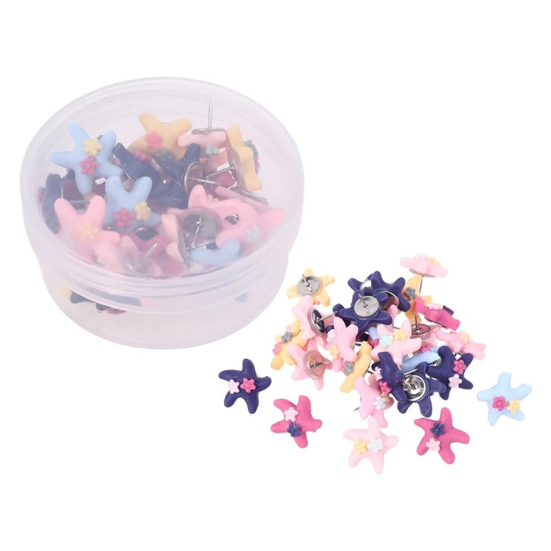 

30pcs Starfish Flowers Thumbtacks Pushpins Wall Decorative for Whiteboard Photos Maps Bulletin Board Office School Supplies 40JB