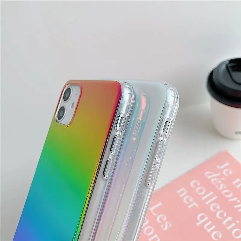 

Luxury Gradient Rainbow Laser Card Phone Case for IPhone 12 11 Pro Max XR XS Max X 7 8 Plus SE 2020 Glitter Soft IMD Back Cover