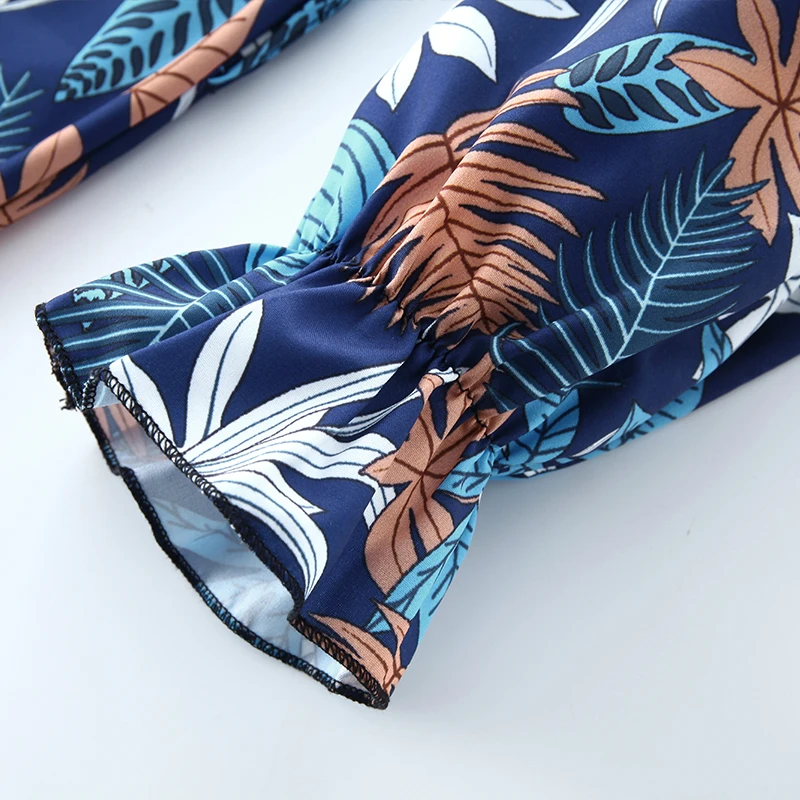 

Women Autumn Ruffles Floral Print Dress Casual Long Sleeve Loose Sashes A Line Dress Female Blue Boho