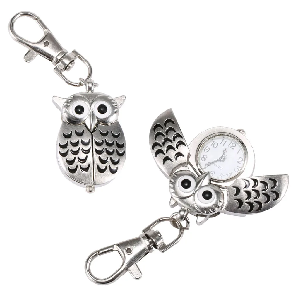 Newly Fashion Unisex Keychain Pocket Watch Metal Alloy Keyring Vintage Owl Shape Clock Key Chain Bag Car Birthday Gifts