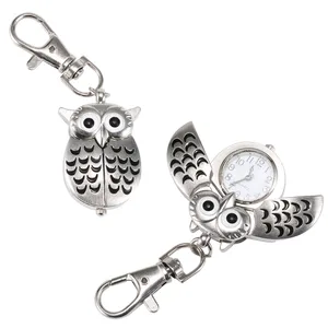 Newly Fashion Unisex Keychain Pocket Watch Metal Alloy Keyring Vintage Owl Shape Clock Key Chain Bag in USA (United States)