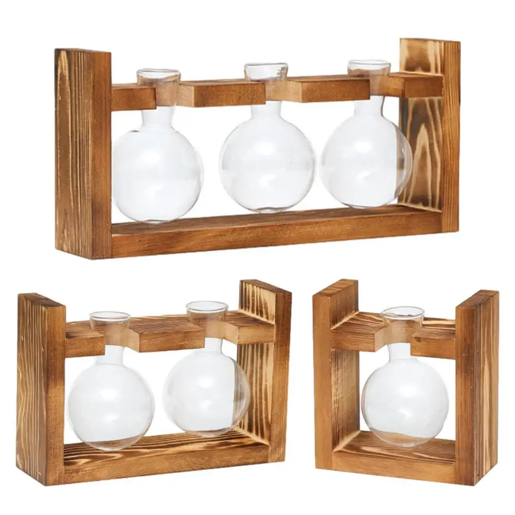 

Terrarium Innovative Hydroponic Plant Transparent Vase Wooden Frame Vase Decoration Glass Tabletop Plant Bonsai Decor Flower Vas