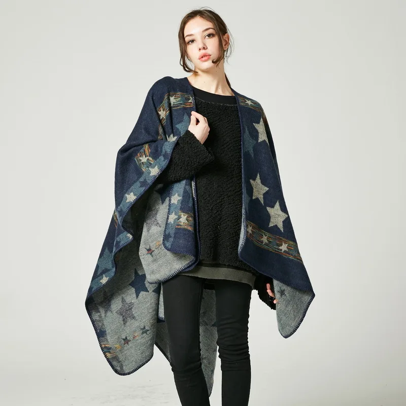 

Женская кашемировая шаль Bufanda в европейском стиле, Супердлинная утолщенная шаль из пашмины со звездочками и цветными полосками, международ...