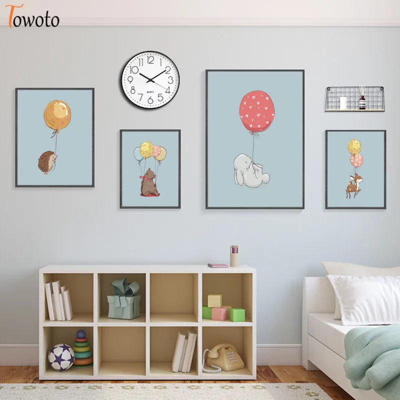 Принты в виде летающих животных с воздушными шарами живопись на холсте