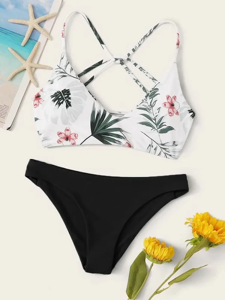 

Women's Swimming Suit 2021 Women Floral Random Print Bikini Set Push-Up Swimsuit Beachwear Padded Swimwear bathing suit women #4