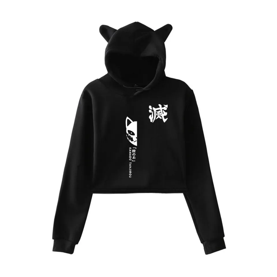 

Funny Demon Slayer Women Kimetsu No Yaiba Hoodie Long Sleeve Loose Sweatshirt Anime Graphic Cropped Top Winter Clothes Women