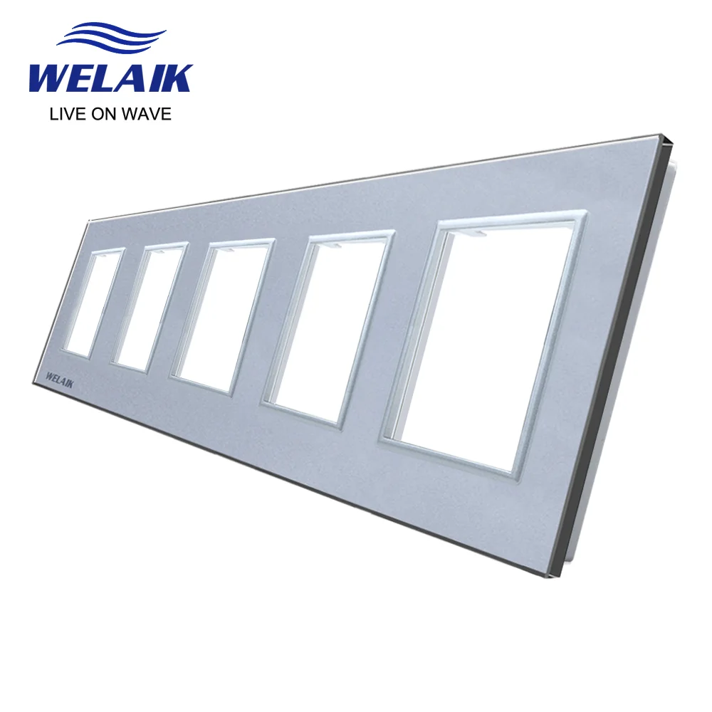 WELAIK EU 5Frame 364*80mm White Wall Socket Outlet Square Hole Crystal Tempered Glass Panel Only DIY Parts A58W1 | Обустройство дома