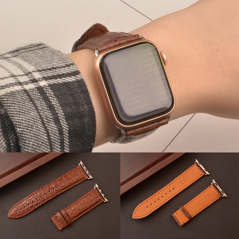 Высокое качество, ремешок из натуральной кожи аллигатора для Apple Watch 4, 5, 3, 2, 1, 44 мм, 40 мм, iWatch, ремешок 42 мм, 38 мм, браслет с бабочкой и пряжкой