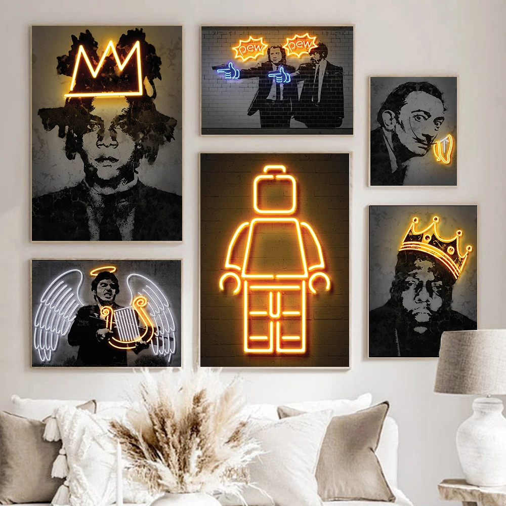 

Robot Keith Artwork Poster Neon Sign Mona Lisa Canvas Painting Modern Art Print Abstract Wall Picture For Living Room Home Decor