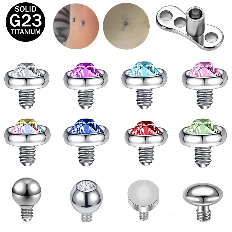 

ZS 1PC G23 Titanium Micro Dermal Anchor Crystal Round Top Micro Dermal Anchor Piercings Hide In Skin Diver Piercing Body Jewelry