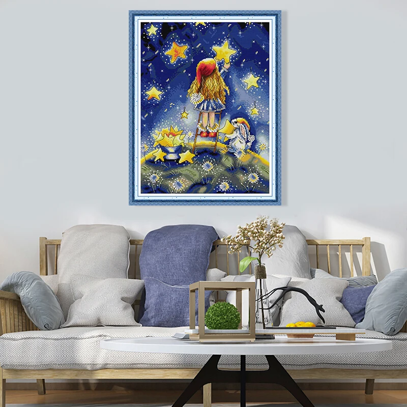 Girl Who Picks the Stars DIY Pattern Joy Sunday Counting Cross Stitch Kit Household Decoration Needlework | Дом и сад
