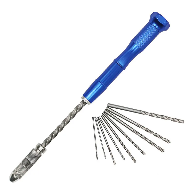 

10PC Twist Drill Bits Set Spiral Hand Drill Semi Automatic Pin Vise keyless Chuck Jewelry Walnut Manual Drilling Hole Carving