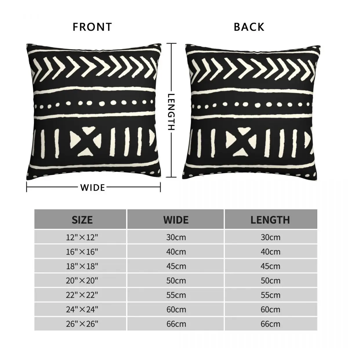 Африканская грязевая ткань черно-белая квадратная наволочка для подушки