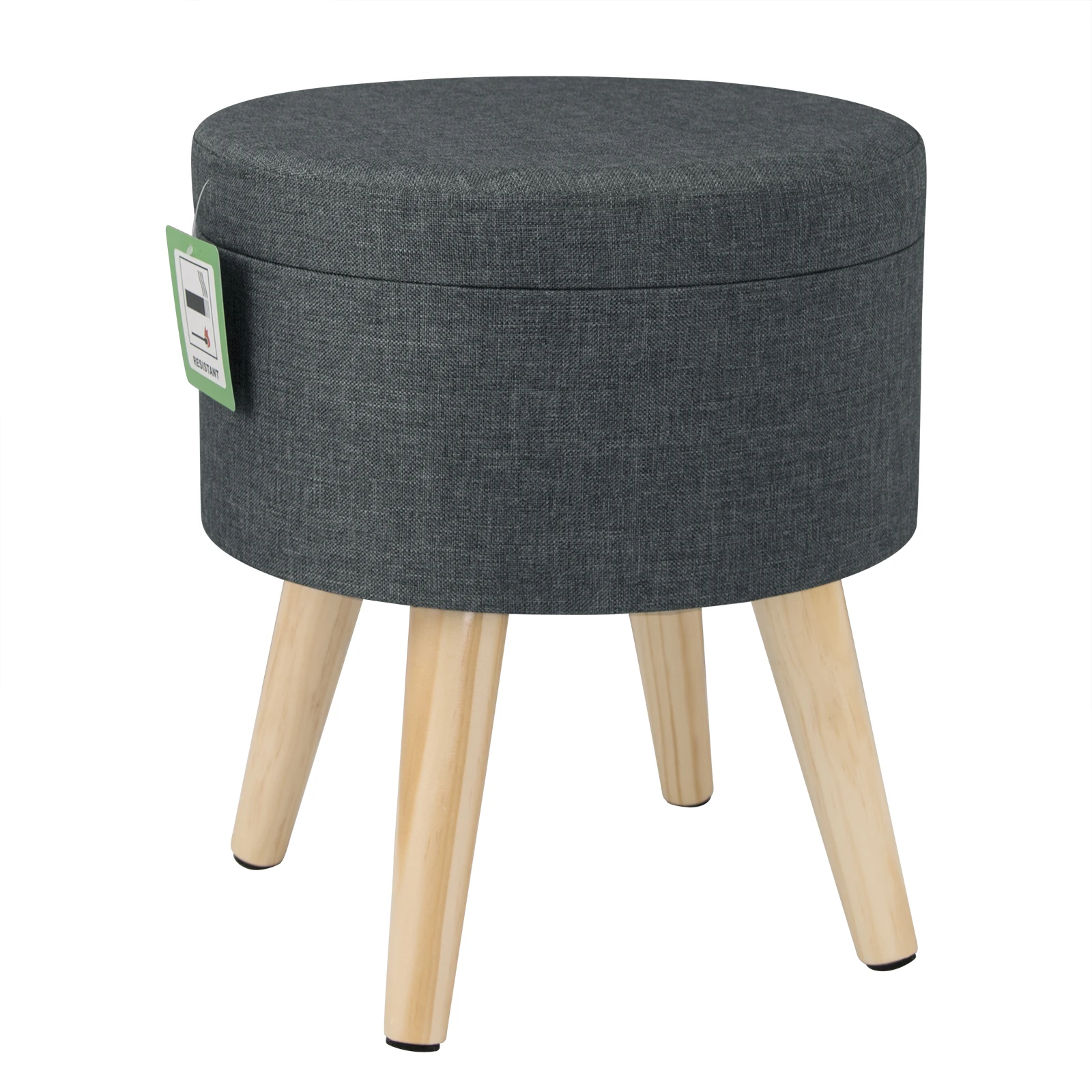 

1PC Linen Velvet Storage Ottoman Chair Stool Upholstered Footstool Round Pouffe Chair Multifunction with Removable Cover Home